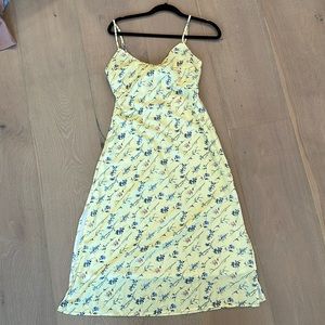Bright Yellow, blue floral dress with tie back